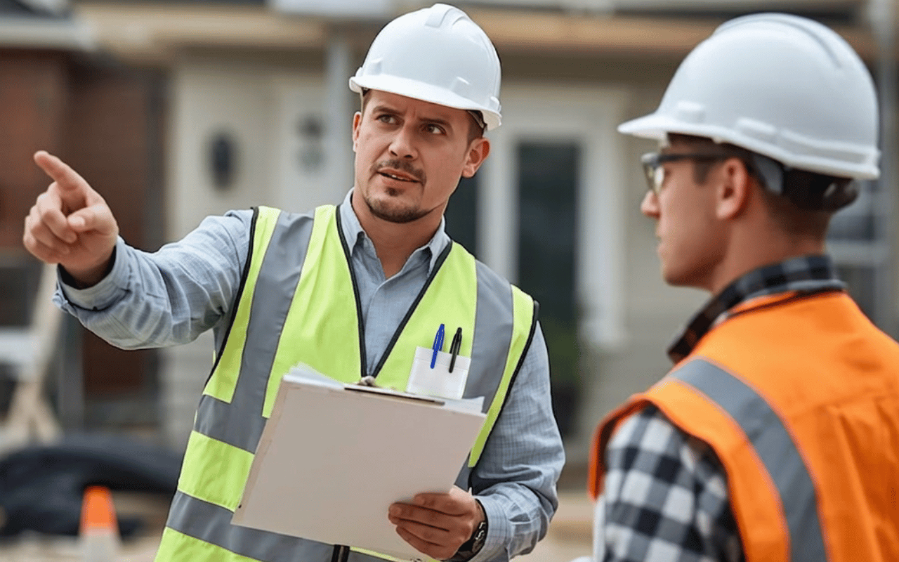 Professional liability insurance inspector and contractor on site
